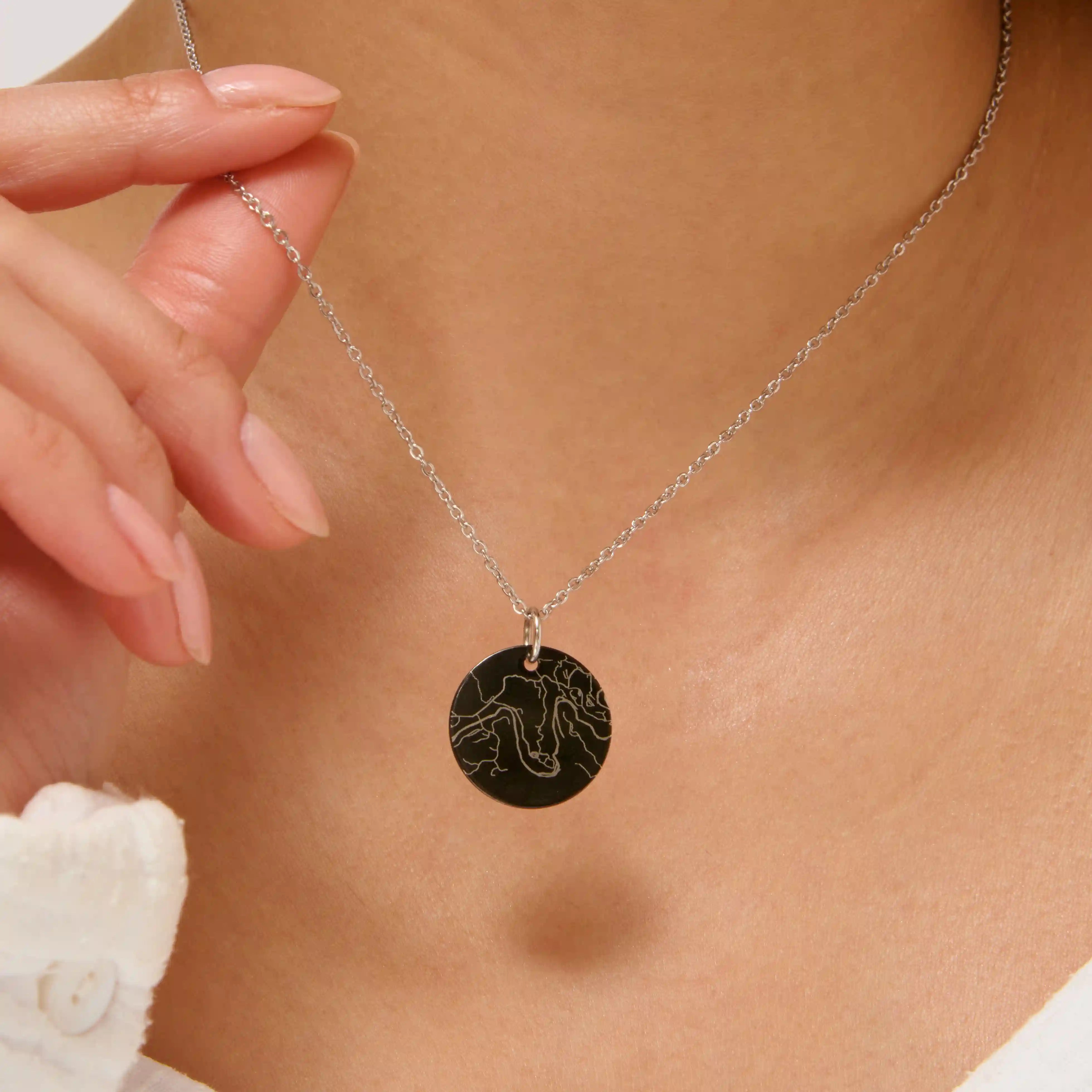 Engraved Map Necklace Black