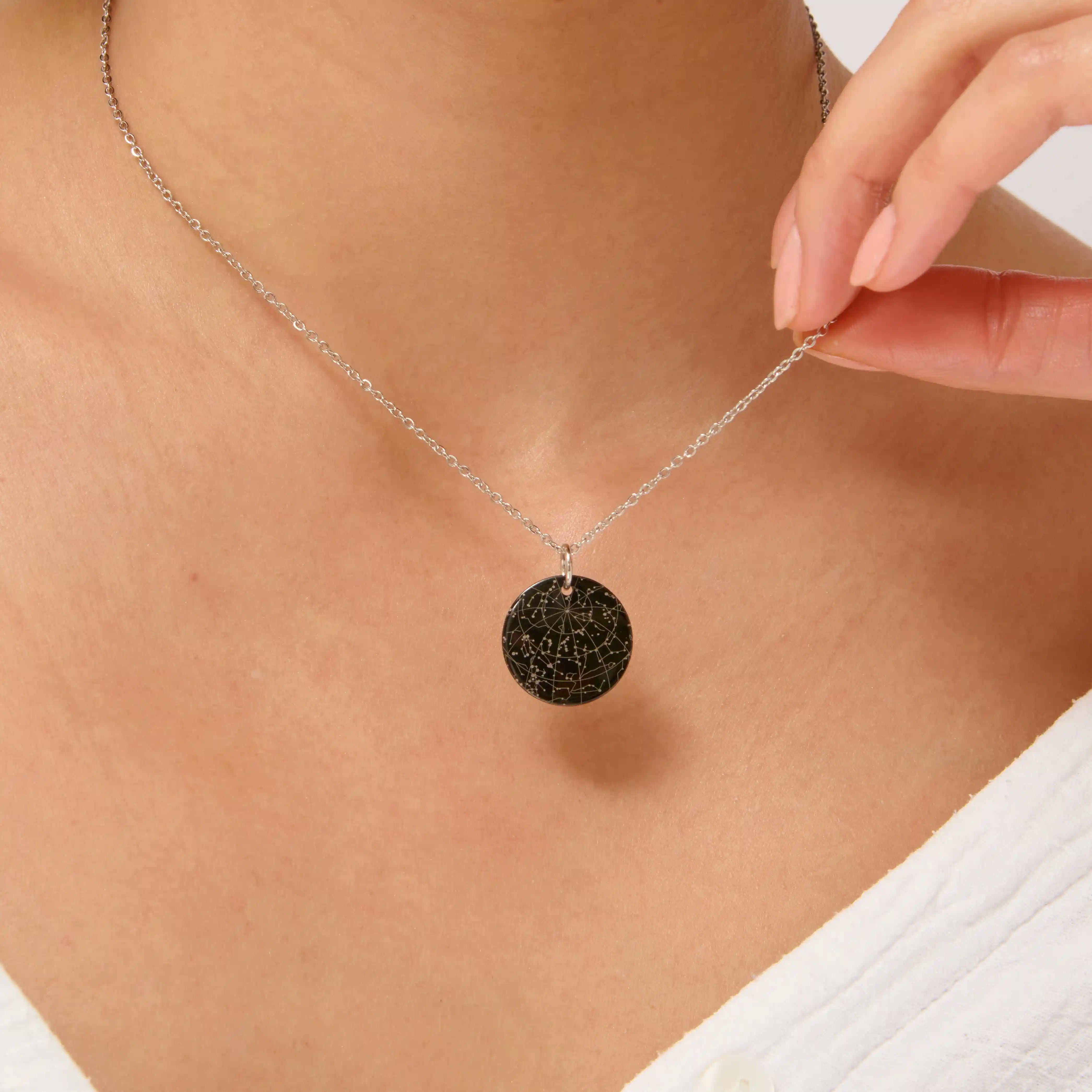 Engraved Star Necklace Black