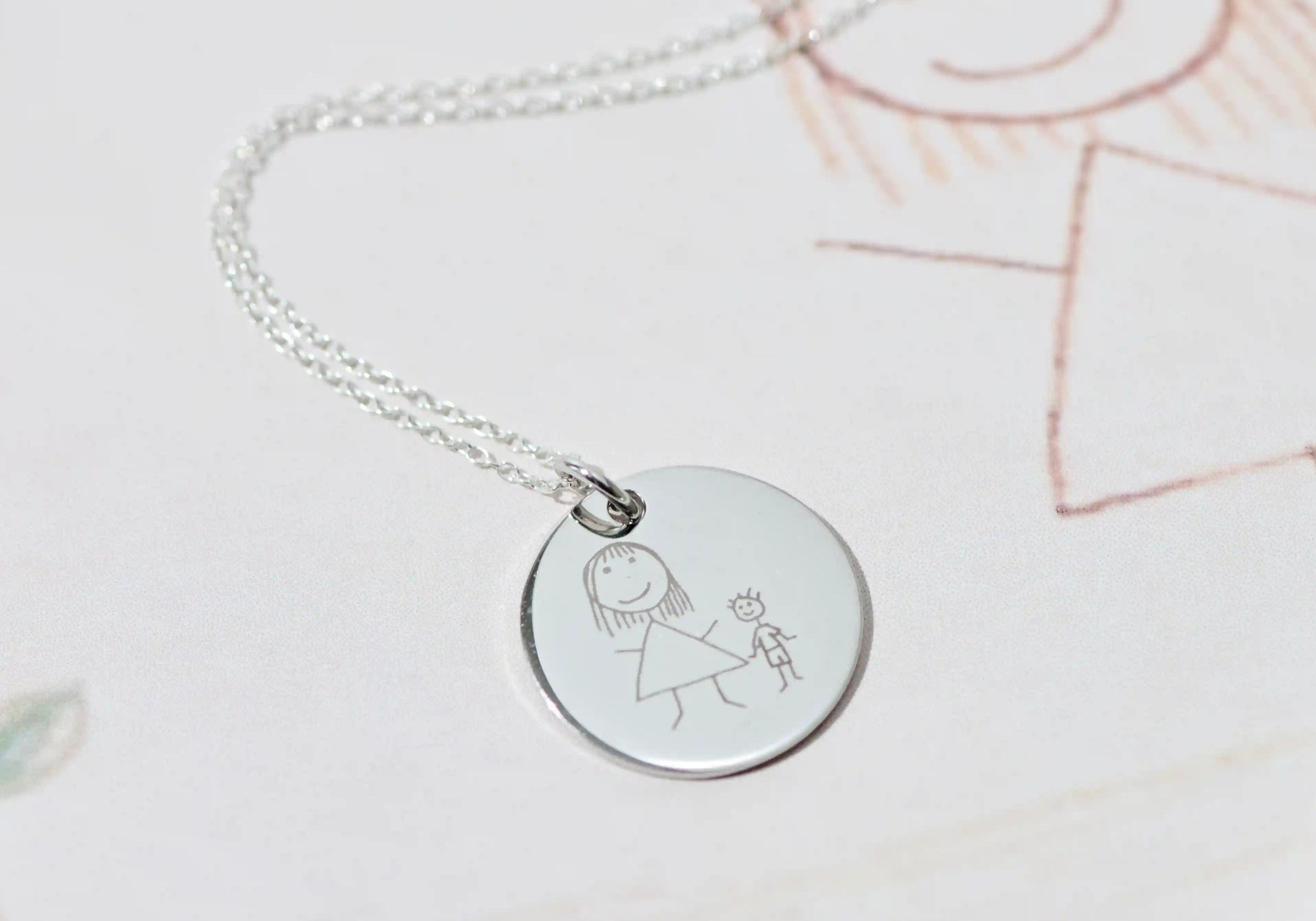 Kids Drawing Necklace Silver