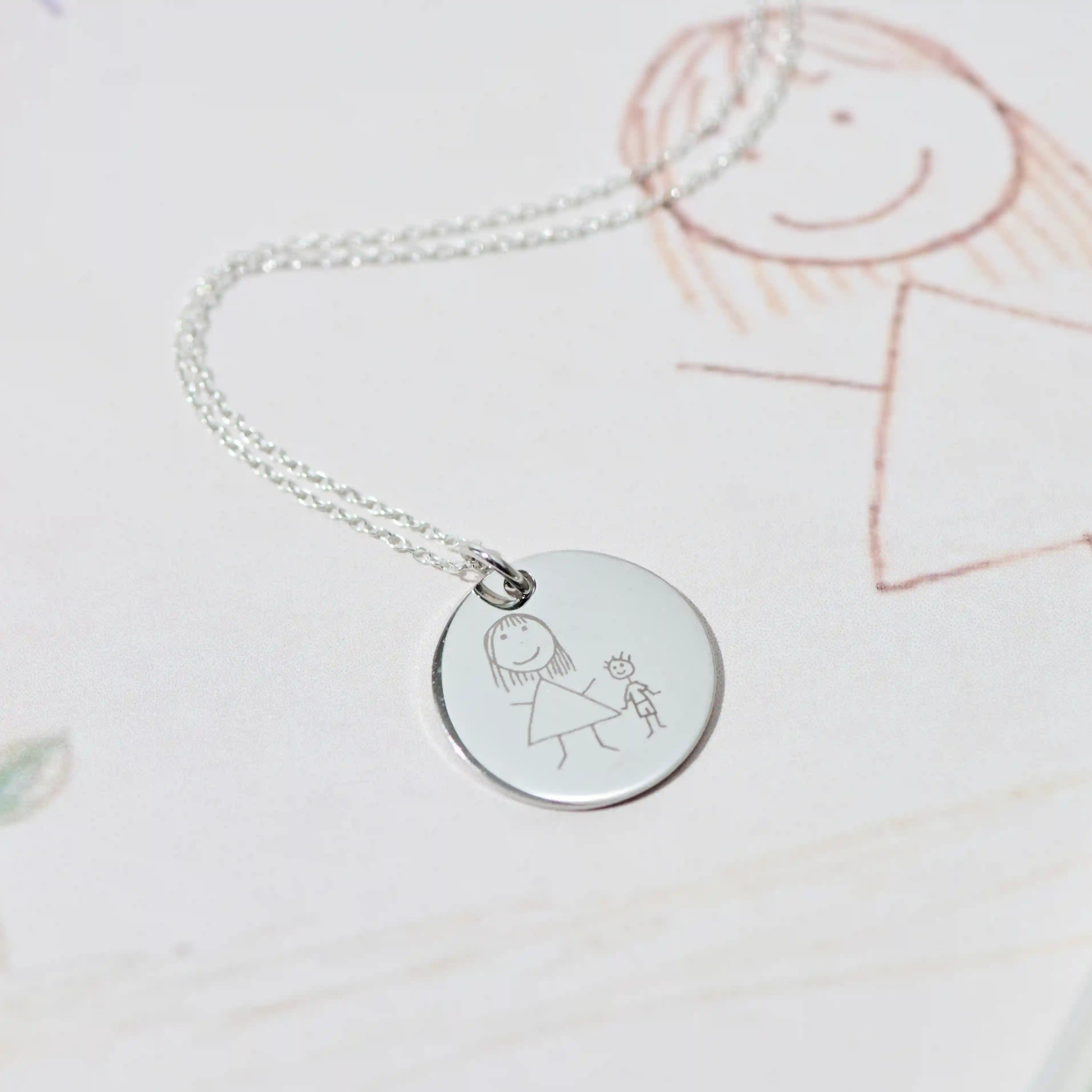 Kids Drawing Necklace Silver