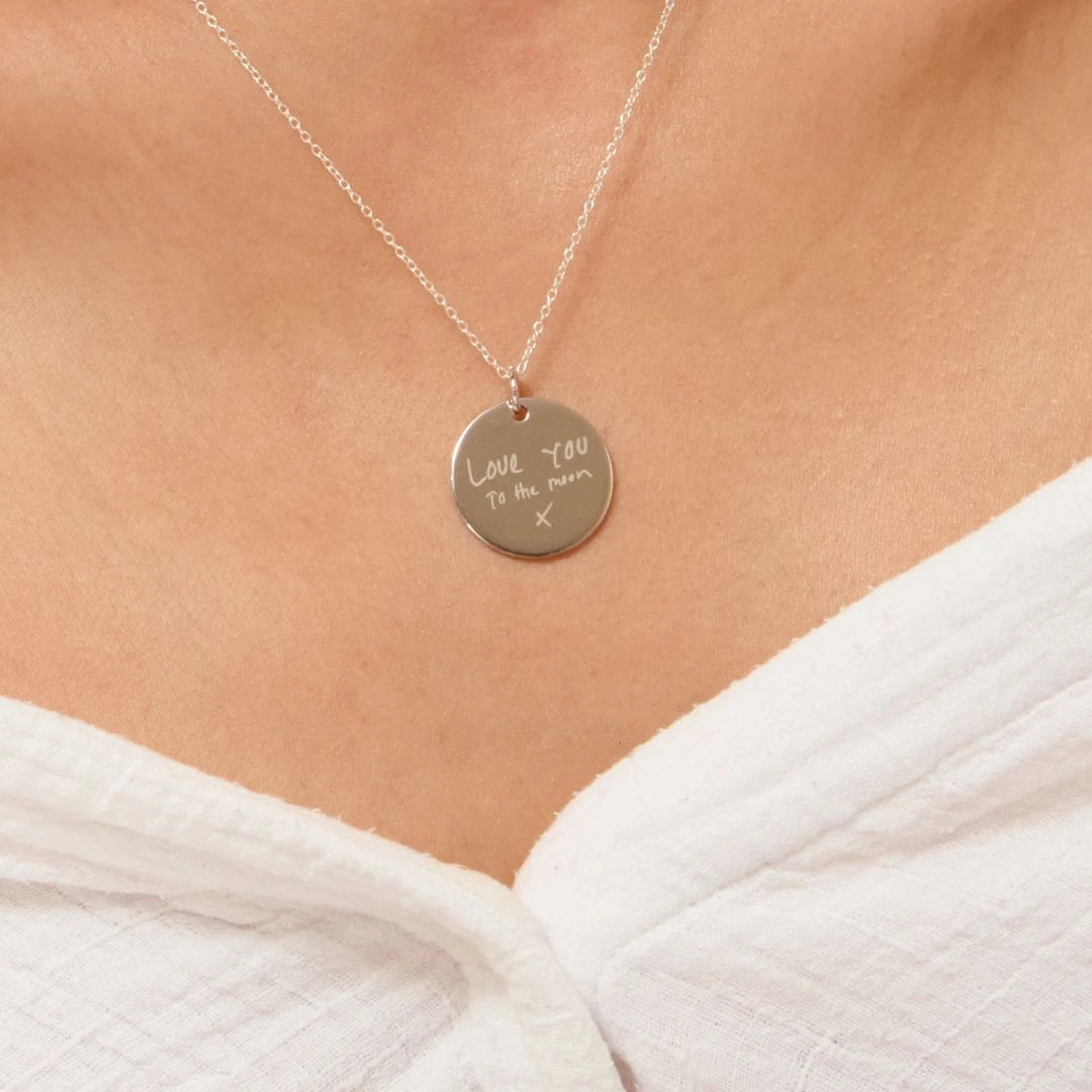 Personalised Handwriting Necklace Round Silver Pendant