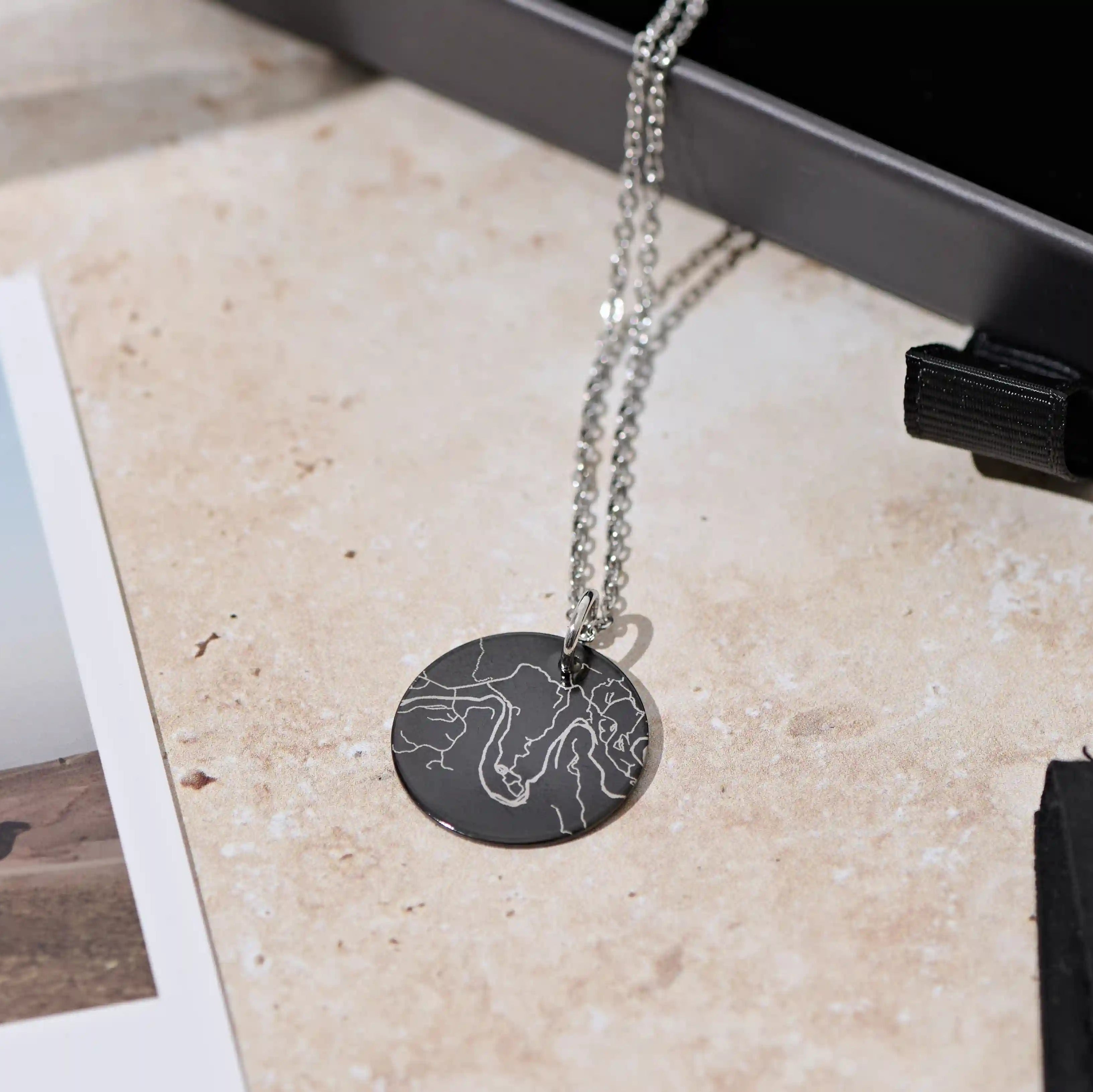 Personalised Map Necklace Black