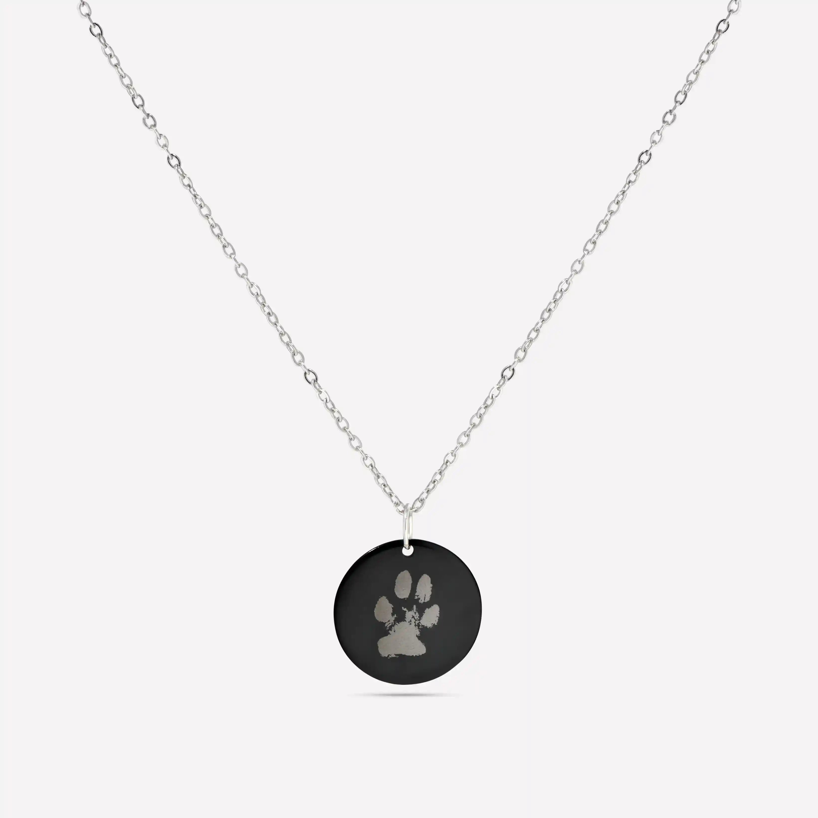 Personalised Paw Print Necklace Black Engraved Pendant