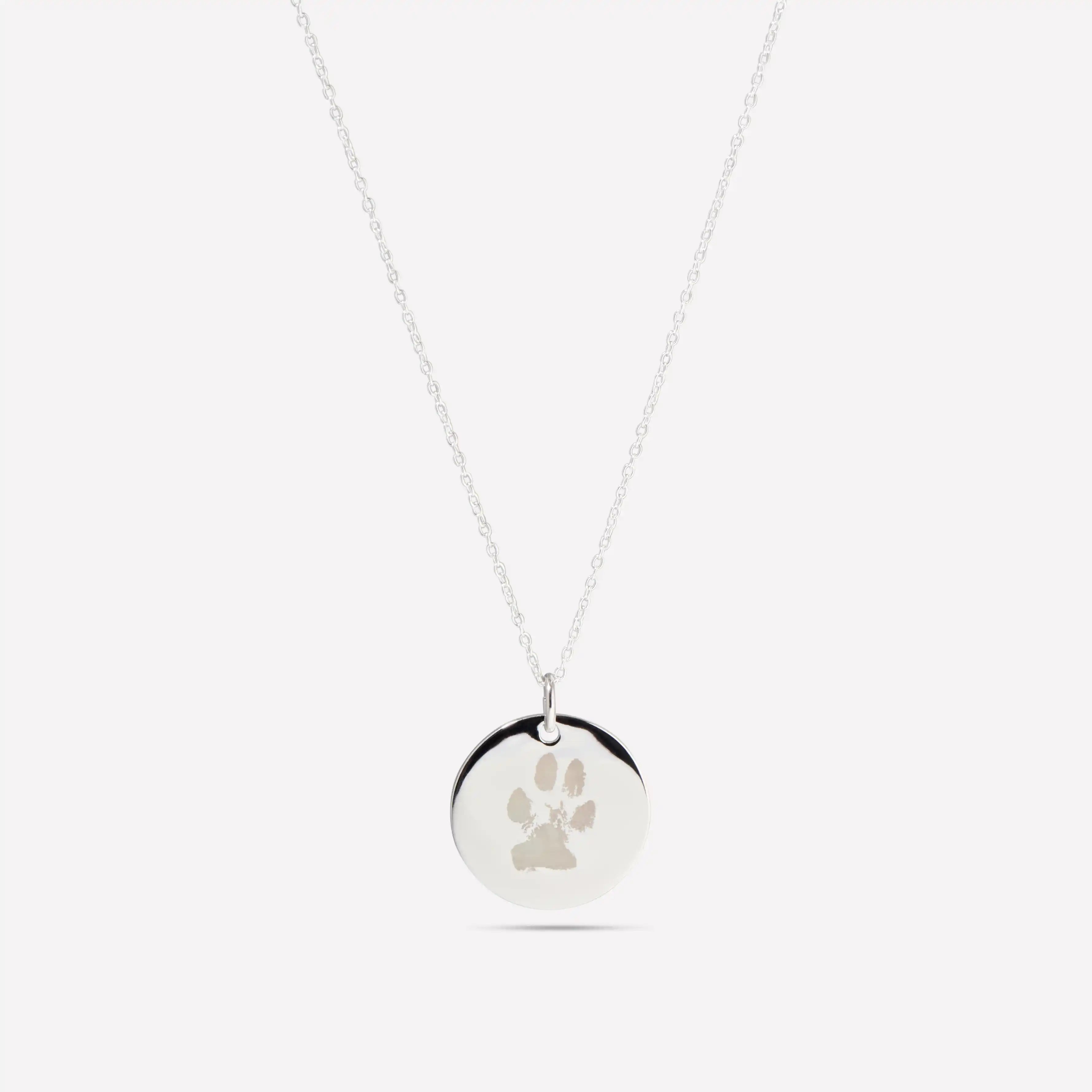 Personalised Paw Print Necklace Silver Engraved Pendant